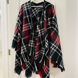 New Women Plaid Poncho Sweater Cardigan Knitted Tassel Opne Front Shawl cape